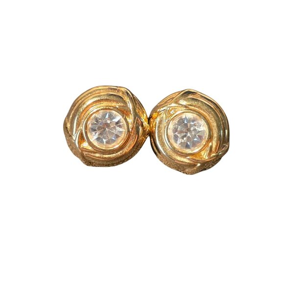 Nolan Miller Vintage Gold-Tone Knot Stud Earrings With Clear Rhinestone Center - Picture 1 of 3